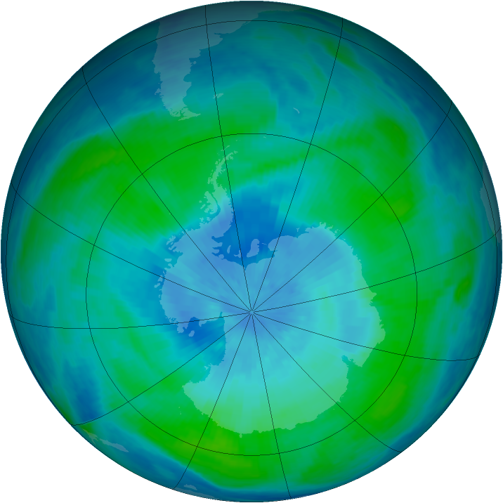 Antarctic ozone map for 25 February 1991